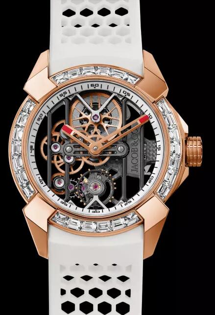 Jacob & Co EX100.43.LD.OW.A EPIC X ROSE GOLD BAGUETTE (WHITE NEORALITHE INNER RING) replica watch